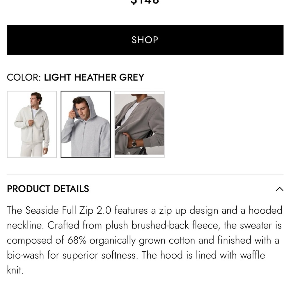 VUORI NWOT “Seaside” Heather Gray Heavyweight Full-Zip Hoodie Organic Cotton S - Picture 12 of 12